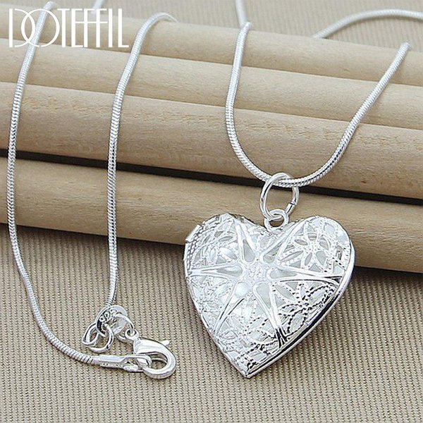 925 Sterling Silver Ramka Na ZdjęCia Wisiorek Naszyjnik 18/20/22/24 Cal Wąż ŁAńCuch Dla Kobiety Urok BiżUteria ŚLubna 60Cm Gray-image