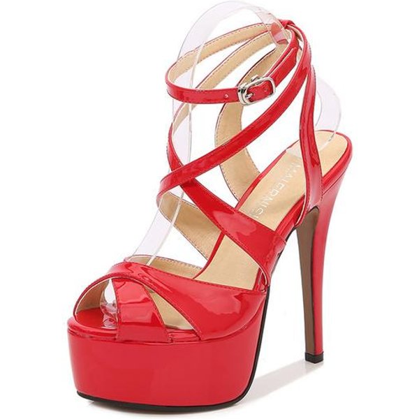 Damskie 14Cm Wysokie Obcasy 4Cm Platforma Fetysz SandałY Lady Ekstremalne Szpilki Plus Rozmiar BłYszcząCy Klub Nocny Bal ProszęEr Buty 39 Beige-image