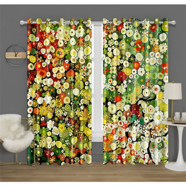Cortinas Con PatróN De Flores Coloridas Y Ricas Flores Verdes Y MelocotóN Cortinas DecoracióN De Cocina Cortinas DecoracióN De Ventana De Dormitorio Sala De Estar 2 Paneles 50W130H(Cm)X2Pcs&Grommet Top-image