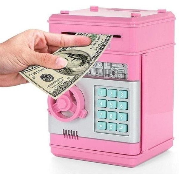 Caja De Dinero Con ContraseñA Para Regalo De Navidad, Hucha ElectróNica, Cajero AutomáTico, Caja De Ahorro De Monedas, Cajero AutomáTico, Caja Fuerte Color Rosa-image