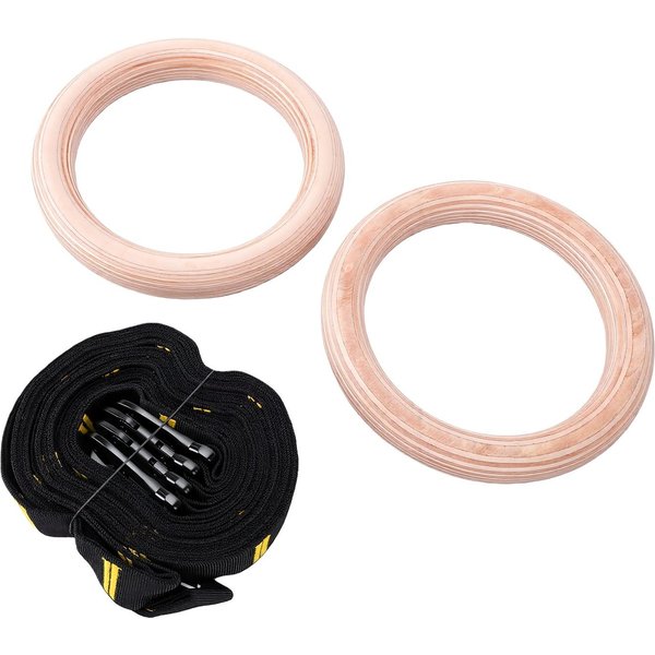 Anillas De Gimnasia Ajustables Doble Capa Correas Numeradas Anillas De Madera Para Dominadas Para Gimnasio En Casa Anilla De Madera De 32 Mm + Amarilla De 38 Mm Beige-image