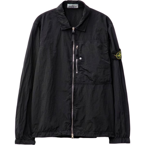 Stone Island Ss25 Nylon Metal Solidne Naszywka Z Logo Rozpinana Kurtka Z DłUgim RęKawem MęSka Kurtka Czarna K1S1512000-05S0019-V0029 M Black-image