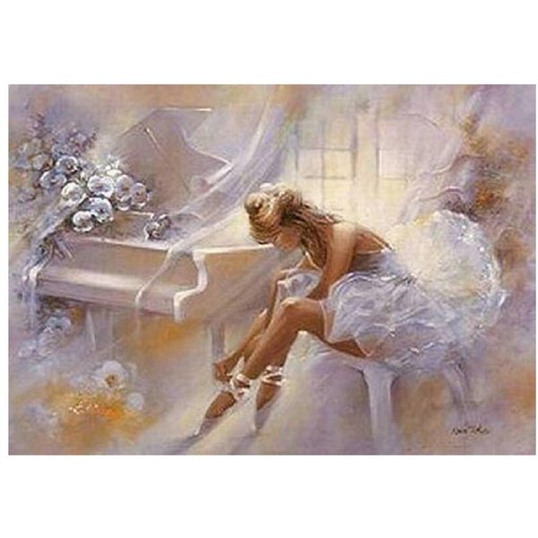 5D DIY Diament Malarstwo Cross Stitch Baleriny Dziewczyna Diament Haft Fortepian Obraz! 20X30CM Gray-image