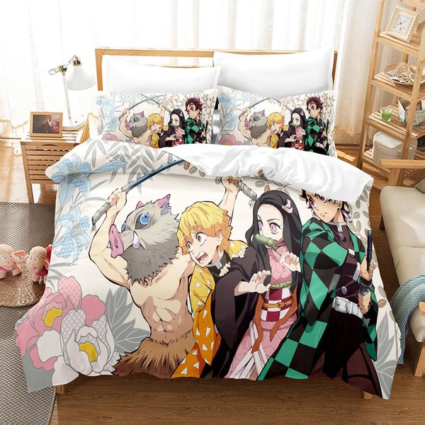 Colecciones De Ropa De Cama De Anime Demon Slayer Kamado Nezo Con Ropa De Cama Para Adolescentes NiñAs Dibujos Animados Gemelo Individual Queen King TamañO Completo Funda NóRdica ColeccióN EU King 240X220Cm-image