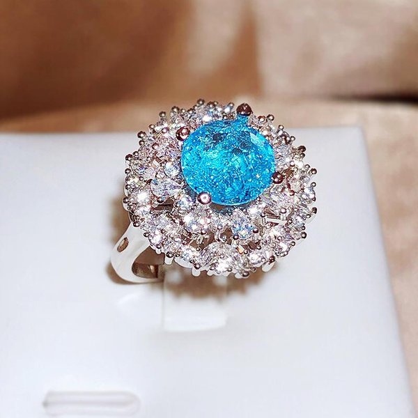 Anillo De ZircóN Azul De Alta Calidad Para JoyeríA De Fiesta De Moda Para Mujer Anillo Paraiba Anillo De Compromiso Regalo De Aniversario Resizable Gray-image