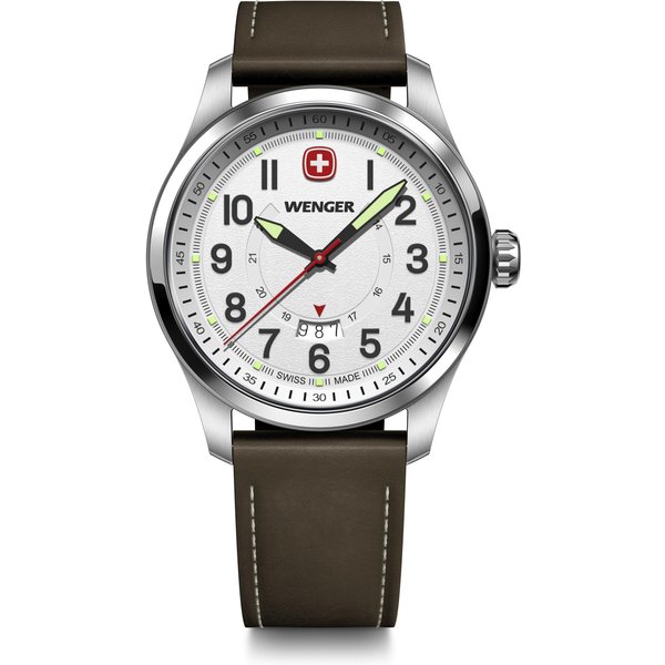 Zegarek Wenger Terragraph 43Mm Koperta Ze Stali Nierdzewnej BiałA Tarcza BrąZowy SkóRzany Pasek Wodoszczelność 100M Szwajcarski MęSki Zegarek Na RęKę White-image