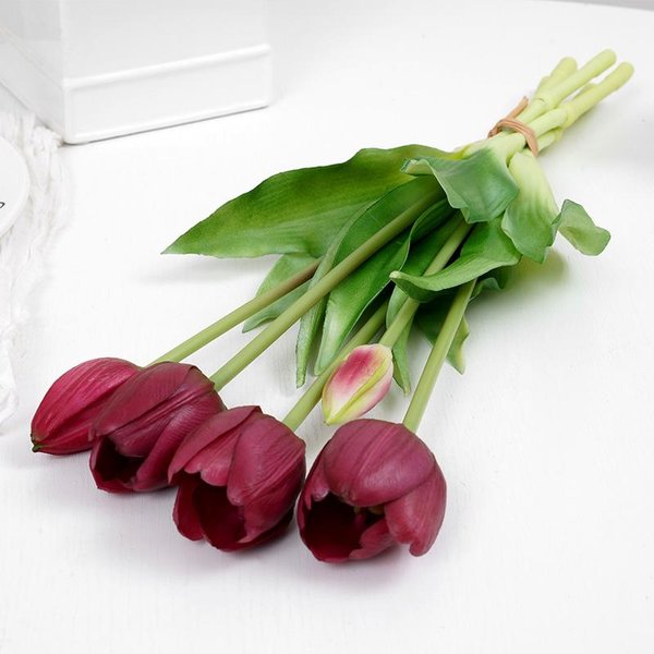 5 Uds. Tulipanes Flores Artificiales Lujo Silicona Tacto Real Ramo De Tulipanes DecoracióN Hogar HabitacióN Sala De Estar Boda Flores Artificiales-image