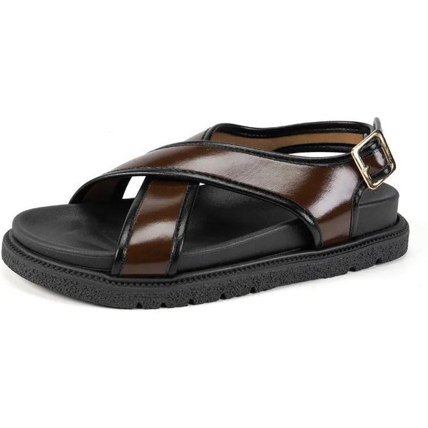 Zapatos De Mujer Sandalias De Mujer De Punta Abierta Sandalias Casuales De Exterior Zapatos De Mujer De Punta Redonda Con Correa De Hebilla Talla Grande Planos 36-image