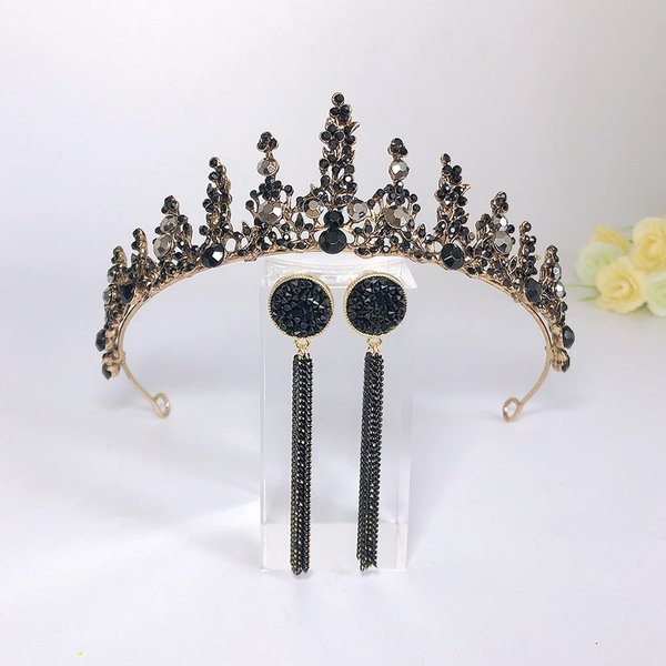 Barokowa Retro Czarna Korona Modowa Tiara ŚLubna Bal Maturalny Urodziny Korona KróLowej-image