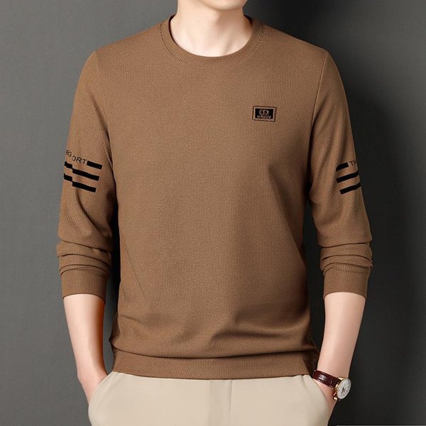 Nueva Camiseta Casual De Manga Larga De Terciopelo De Invierno Para Hombre, Holgada, De Cuello Redondo, Jersey, Sudadera Waffle Para Hombre 4XL Black-image