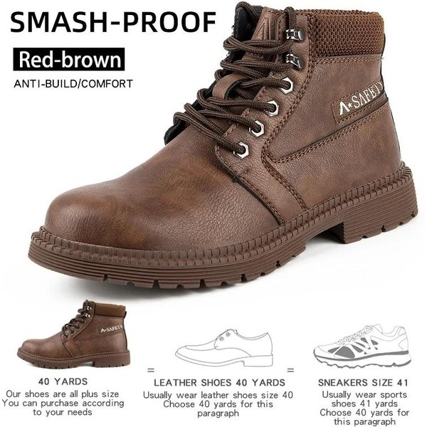 Zapatos De Seguridad Para Hombre Zapatos De Trabajo Puntera De Acero Botas De Trabajo Anti-PerforacióN Anti-Aplastamiento Proteger Botas Indestructible Seguridad Ligero 37 MarróN-image