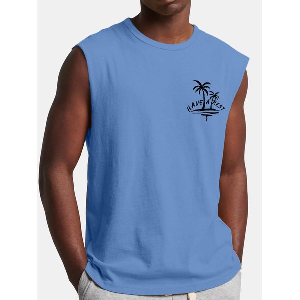 Camiseta Sin Mangas De Verano Para Hombre, Camiseta Sin Mangas Transpirable Informal De Talla Grande Para Surf Y Playa, Camiseta Holgada Con Estampado, Camiseta Para Hombre S Azul-image