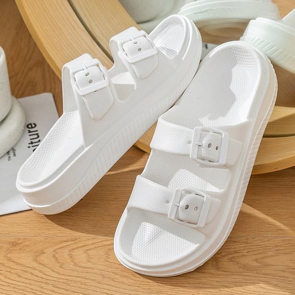 Zapatillas Suaves De Suela Eva Con Doble Hebilla Para Mujer Sandalias De Plataforma Gruesa Tipo Nube Mujer 2025 Verano Chanclas Antideslizantes Para Playa 38-39 Blanco-image