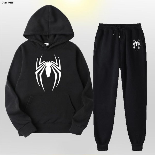 CháNdal Para Mujer Hombre Spider Conjunto De 2 Piezas Sudadera + PantalóN Deportivo Ropa Deportiva Sudadera Con Capucha Casual Ropa De Calle Ropa Para Hombre Sudaderas Traje 2XL Black-image