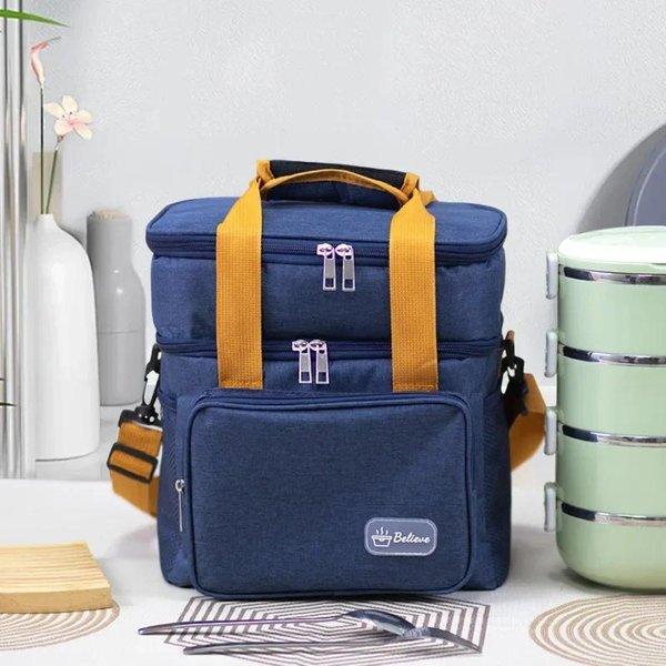 Bolsa De Almuerzo Oxford Para Picnic, Bolsa De Picnic De Gran Capacidad, Bolsa De Hombro De Almacenamiento De Doble Capa Aislada Con Asa, Bolsas TéRmicas Para El Almuerzo-image