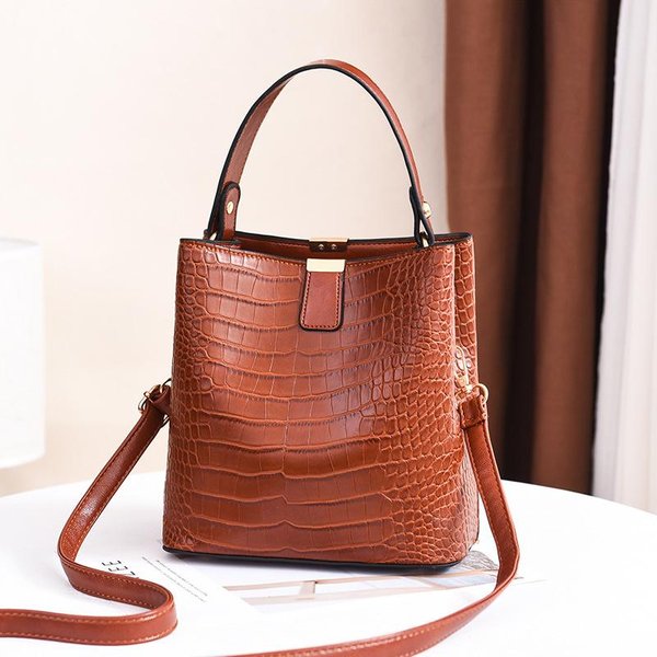 Bolso Balde Vintage Con Estampado De Cocodrilo Para Mujer, Bolso De Hombro De Cuero Pu, Bolso De Mano De Gran Capacidad, Bolso Cruzado De Lujo, Monedero Avanzado Para Dama 20X14X22Cm-image
