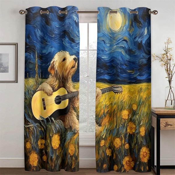 Cortinas De Guitarra Estilo Pastoril Collie Con Pintura Al óLeo De Van Gogh Para Sala De Estar, Dormitorio, BalcóN, Ventanas, Cortinas Decorativas, 2 Unidades 50W130H(Cm)X2Pcs&Hook-image