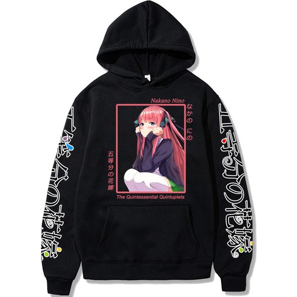 Japonia Anime Kwintesentne Quintuplety Bluzy Nino Nakano Unisex Bluzy Z Kapturem Drukowane Kobiety Streetwear Casual Bluza W Stylu Harajuku XXL Czarny-image