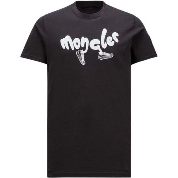 Camiseta De Manga Corta Con Cuello Redondo Y Logo Estampado De AlgodóN Moncler SS24 Para Hombre Camisetas Negro J10918C000138390T998 M-image