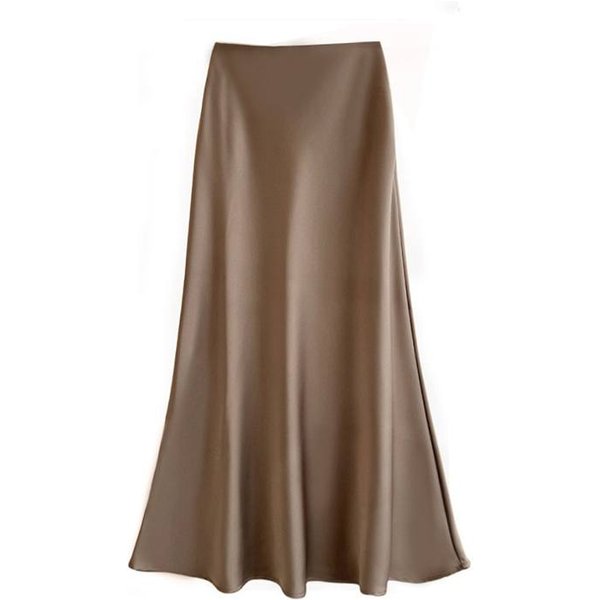 Falda Midi Ajustada Adelgazante De Cintura Alta De SatéN Acetato De Seda Suave Primavera/Verano Envolvente Caderas Cola De Pez LíNea A Falda Larga L-image