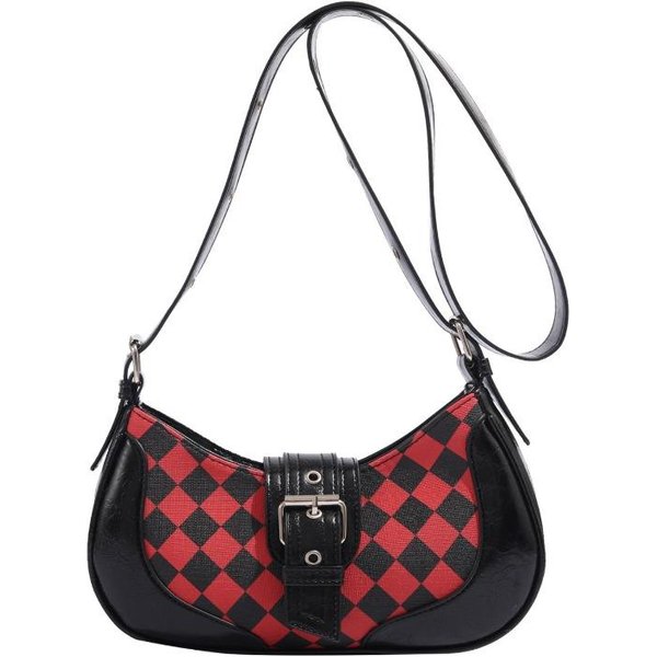 Bolso De Silla De Montar Retro Con Empalme De Cuadros Para Mujer Estilo Coreano Bolso De Axila Bolso Moda Textura Bandolera De Hombro Gray-image