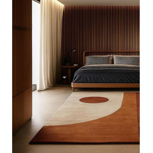 Alfombra GeoméTrica Estilo Moderno De Mediados De Siglo Minimalista Color Beige ÓXido Alfombra Abstracta Para Dormitorio Sala De Estar DecoracióN Del Hogar 180X200Cm(70X78In)-image