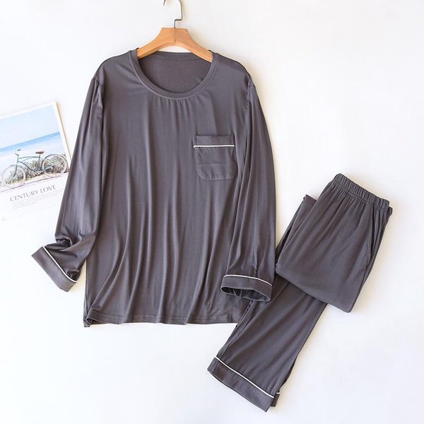 Nuevo Conjunto De Pijama Para Hombre De Primavera Y OtoñO Modal Manga Larga PantalóN Dos Piezas Holgado Oversize Traje Para Casa Pijama Para Hombre Ropa De Dormir 2XL-image
