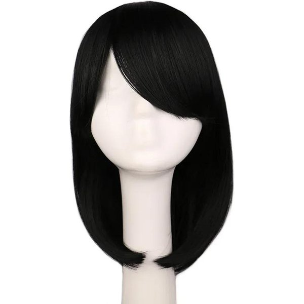 Peluca Cosplay Anime BáSica Mediana De 40 Cm Con Flequillo Negra Blanca Cabello SintéTico Resistente Al Calor Pelucas White-image