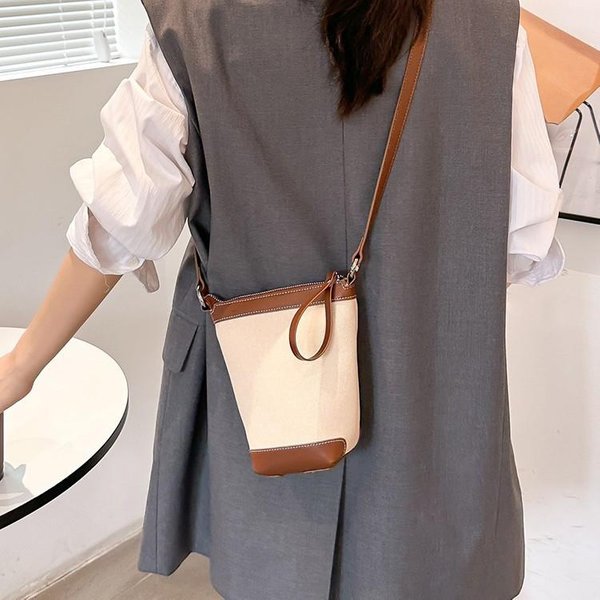 Bolso Bandolera Para Mujer Bolso Cubo De Lona VersáTil Bolso Ligero De Gama Alta MarróN-image