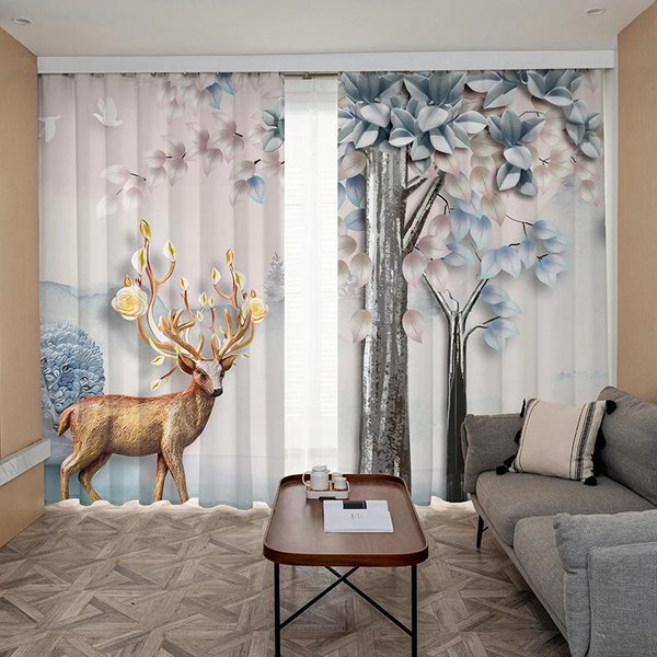 Cortinas De Alto ApagóN Estilo NóRdico Sala De Estar Sencilla Dormitorio Noble De Lujo ApagóN Estilo Ins Cortina Decorativa De Alce Blackout W55 X H120Cm X 2&Grommet Top-image
