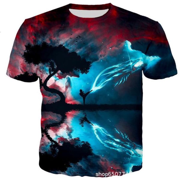Camiseta Informal De Manga Corta Con Cuello Redondo Para Hombre, Ropa Deportiva Con Estampado 3D De La Serie Kung Fu, Moda De Verano, Ropa Informal De Moda, Tops De Gran TamañO L Blue-image