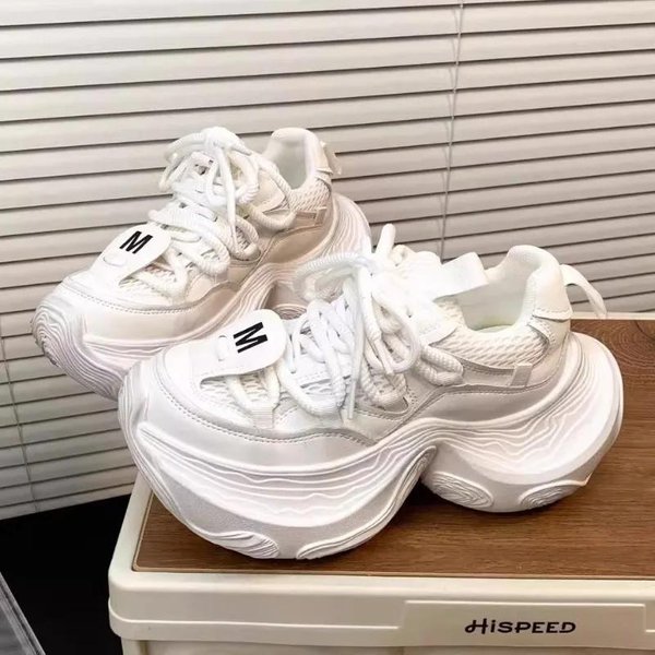 Zapatos De Mujer Zapatos Vulcanizados De Malla Para Mujer Zapatillas De Mujer Transpirables Para Exterior Zapatillas Casuales De Plataforma Con Cordones SóLidos Para SeñOra 40 Blanco-image