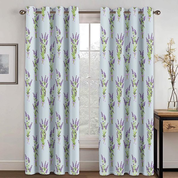 2 Piezas Hermosas Cortinas Estampadas De Flores Y Mariposas Parte Superior Con Ojales Gancho Cortina Para Restaurantes Sala De Estar Dormitorio Oficinas HabitacióN 2X100W240H(Cm)&Hook-image