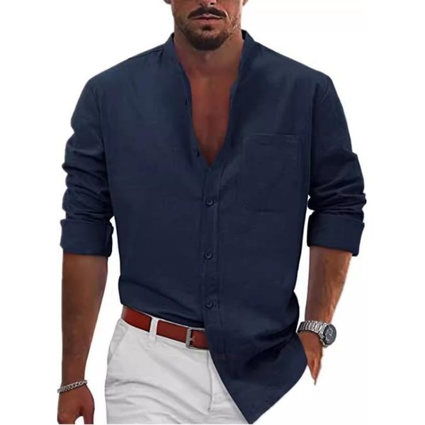 Camisa De Moda Para Hombre, Camisa Holgada Informal De Lino Y AlgodóN De Manga Larga Con Botones, Camisa Playera, Camisa Informal De OtoñO Xxxl-image