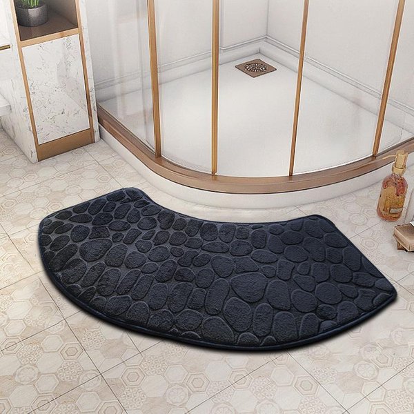 WygięTa Mata ŁAzienkowa Pogrubiona Mata AbsorbująCa Do Kabiny Prysznicowej Mata Pod Drzwi Toaleta ŁAzienka Mata AntypośLizgowa Odporna Na Zabrudzenia Mata WejśCiowa 100*40Cm Czarny-image