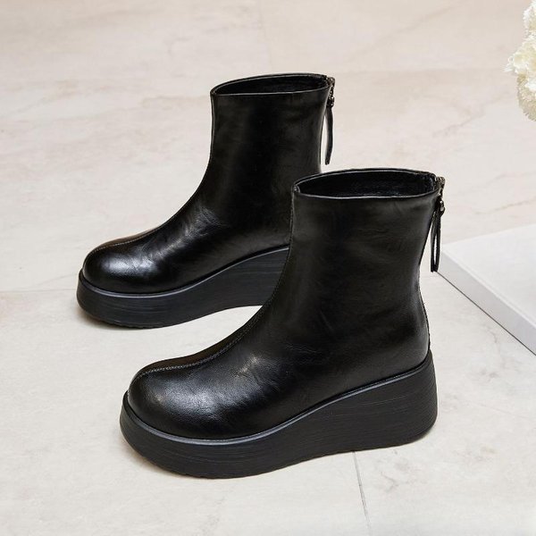 Zapatos Antideslizantes, Botas VersáTiles Y A La Moda, Botines De Tobillo De Punta Redonda Con Suela Gruesa Que Aumentan La Altura 37 Negro-image