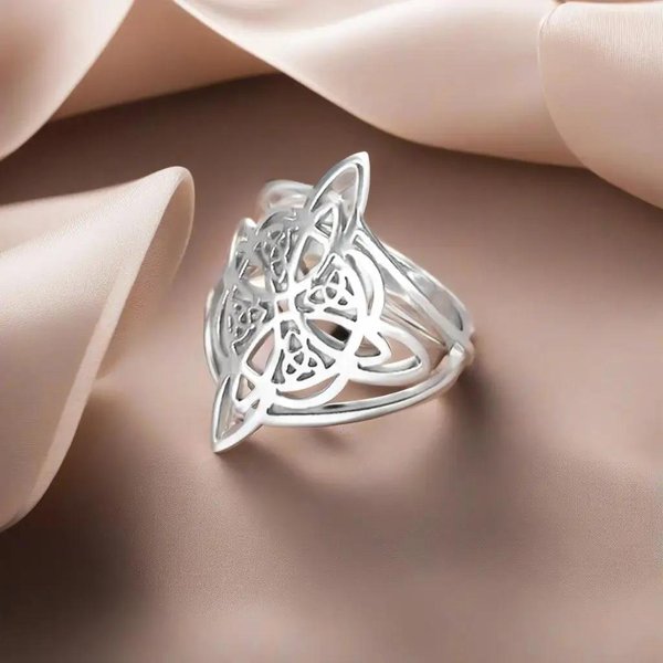 Yiluocd PierśCionki Ze Stali Nierdzewnej WęZeł Czarownicy Dla Kobiet Amulet Ochronny Triskelion PierśCionek WęZeł Celtycki BiżUteria Geometryczna Czarownictwo 10-image