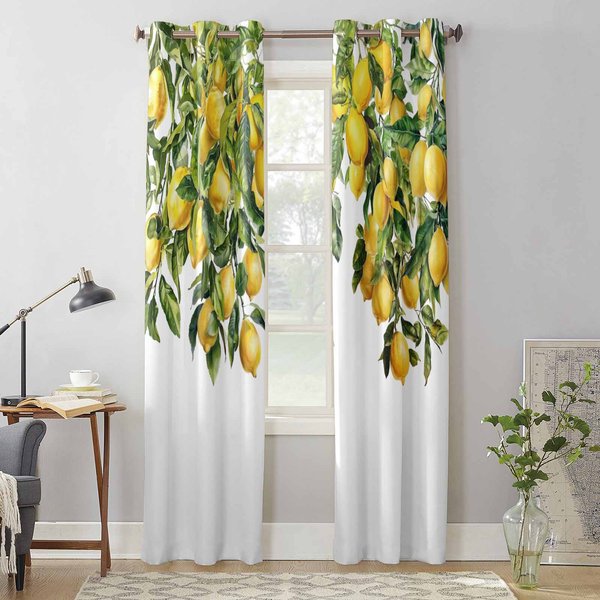 Letnie Akwarelowe Cytrynowe Vintage ZasłOny Okienne Do Salonu Luksusowa ZasłOna Do Sypialni Rolety Kuchenne Draperie ZasłOny 135W X 115H(Cm) X1-image