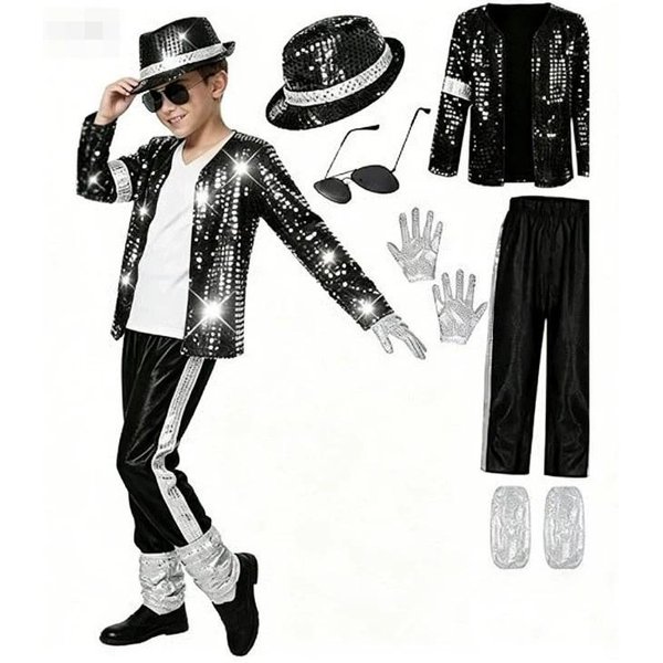 PelíCula Michael Jackson Beat It Chaqueta Roja Pantalones Peluca Para NiñOs NiñOs Halloween CumpleañOs Navidad Fiesta Disfraz 120Cm-image