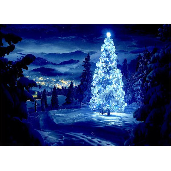 Bordado Punto De Cruz Nieve ÁRbol Imagen DecoracióN Del Hogar Regalo Redondo Completo 5D Diy Pintura De Diamantes 20X30CM-image