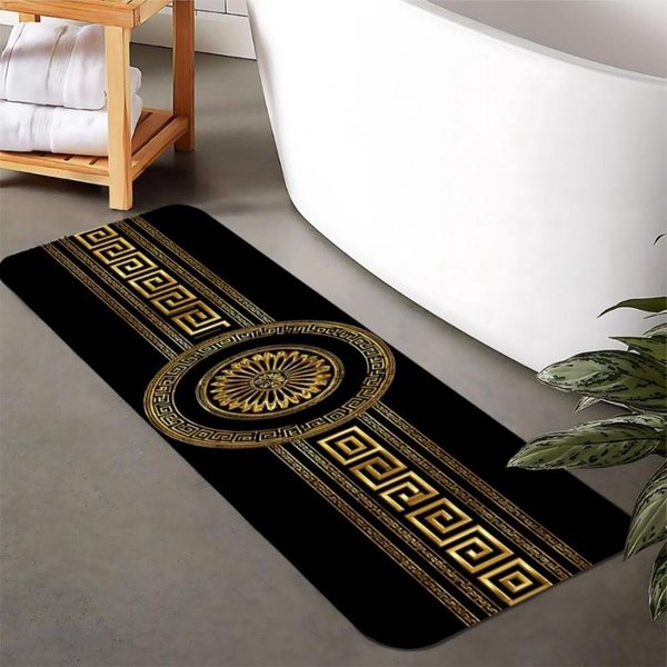 Luksusowy Czarno-ZłOty Dywanik Typu Runner Z Greckim Wzorem, AntypośLizgowy, Zmywalny, TrwałY Dywanik Do Kuchni, Pralni, Przedpokoju, Elegancki Dom 60X180Cm-24X71In-image