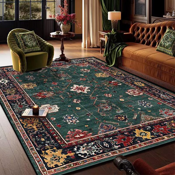 Dywan Retro Boho Perski Zielony Do Salonu Wygodny MięKki AntypośLizgowy Dywan Do Sypialni Klasyczna Mata Pod Drzwi WejśCiowe Zmywalny 200*230Cm-image