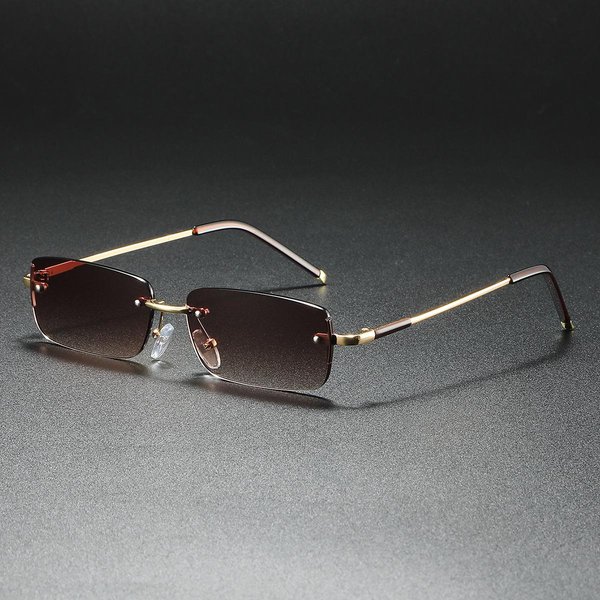 Gafas De Sol De Moda Sin Montura Rectangulares Cuadradas PequeñAs Para Mujeres Hombres Gafas De Sol Para Viajar Oculos 1PC Gray-image