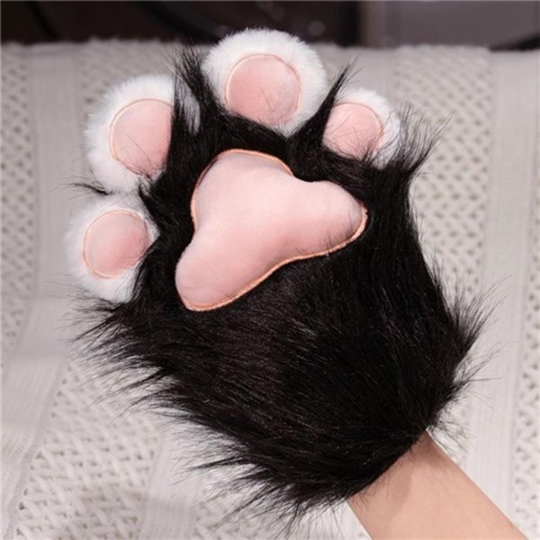 Modne KreskóWkowe Kostiumy Cosplay RęKawiczki Futrzane Futrzany Kombinezon Kigurumi Pluszowe łApy Kota RęKawiczki CiepłE Pogrubione Rekwizyty Cosplay Impreza Czarny Kolor BiałY-image