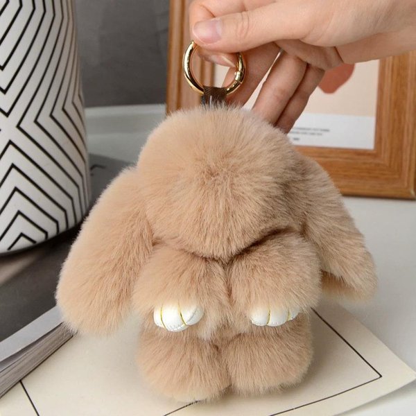 15Cm Puszysty Pompon Z Futra KróLika MięKki Uroczy KróLiczek Zabawka Dekoracja Do Torebki Akcesoria Prezent Dla Dziewczynek Breloczek Do Torebki About 15 Cm-image