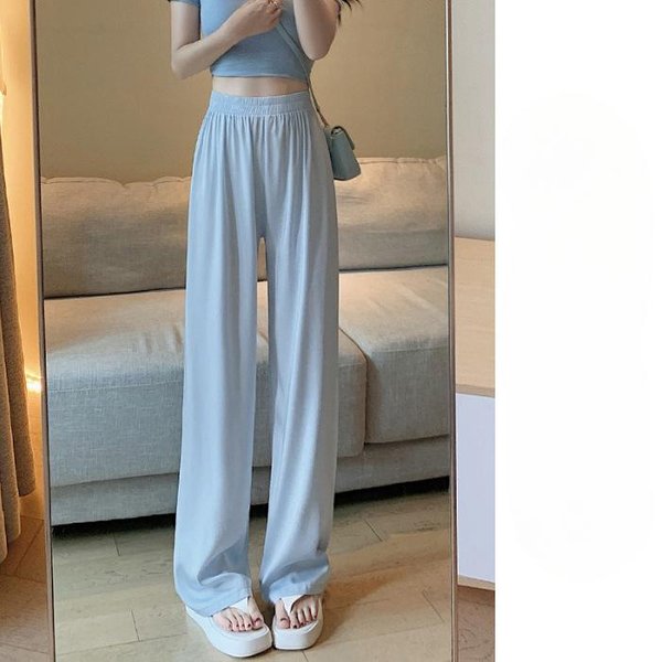 Pantalones Anchos De Seda De Hielo Gris Para Mujer En Primavera Y OtoñO Verano Sueltos Rectos Casuales Cintura Alta PequeñA CaíDa Pantalones De áCido AcéTico 2XL Gray-image