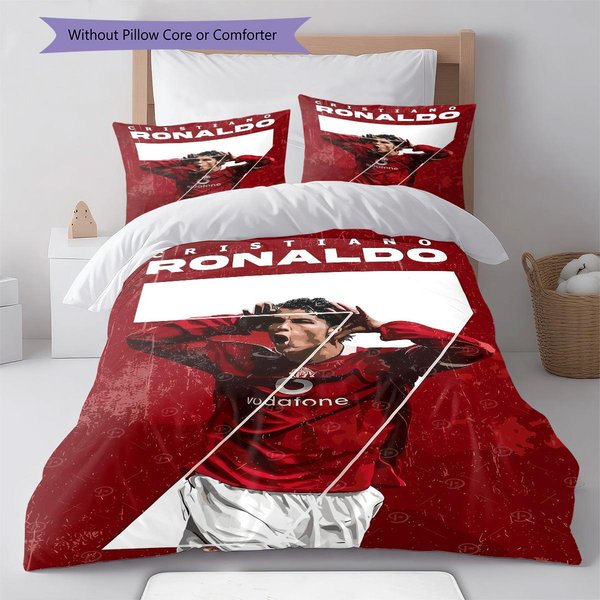 Manchester United WzóR PośCiel Zestaw KołDra Poszewka Na KołDrę Poszewka Na Poduszkę Dekoracja Domu Prezent Urodzinowy (1 * Poszwa Na KołDrę + 2 * Poszewki Na Poduszki, Bez Rdzenia) 135X200Cm-image
