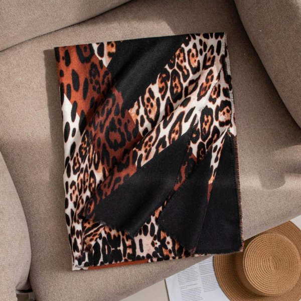 Damski Luksusowy Zimowy Szalik Kaszmirowe Szale Grube CiepłE Szale Chusty Moda Panterka Foulard Bufanda Echarpe 65X180Cm Black-image