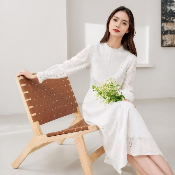 Vestido Blanco Nuevo Estilo FrancéS De Primavera Y Verano Para Mujer, Nuevo Temperamento Con Cintura Hueca, Falda Midi XL Blanco-image