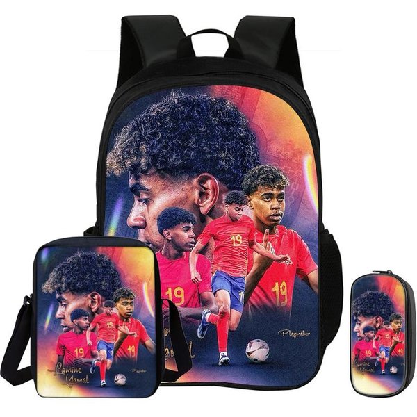 Set De 3 Piezas Mochila Bolso De Hombro Estuches Mochila Escolar NiñO Mochila Deportiva Mochila Escolar Regalo Para NiñOs L-Lamin Yamal Estrella De FúTbol Mochila-image